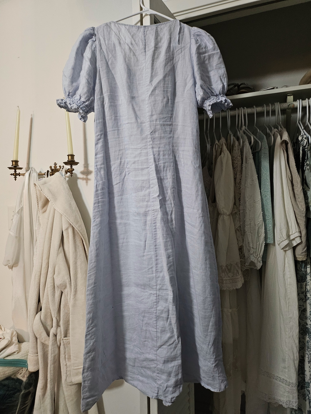 & Other Stories Powder Blue Linen Button-Front Midi Dress - Picture 4 of 6